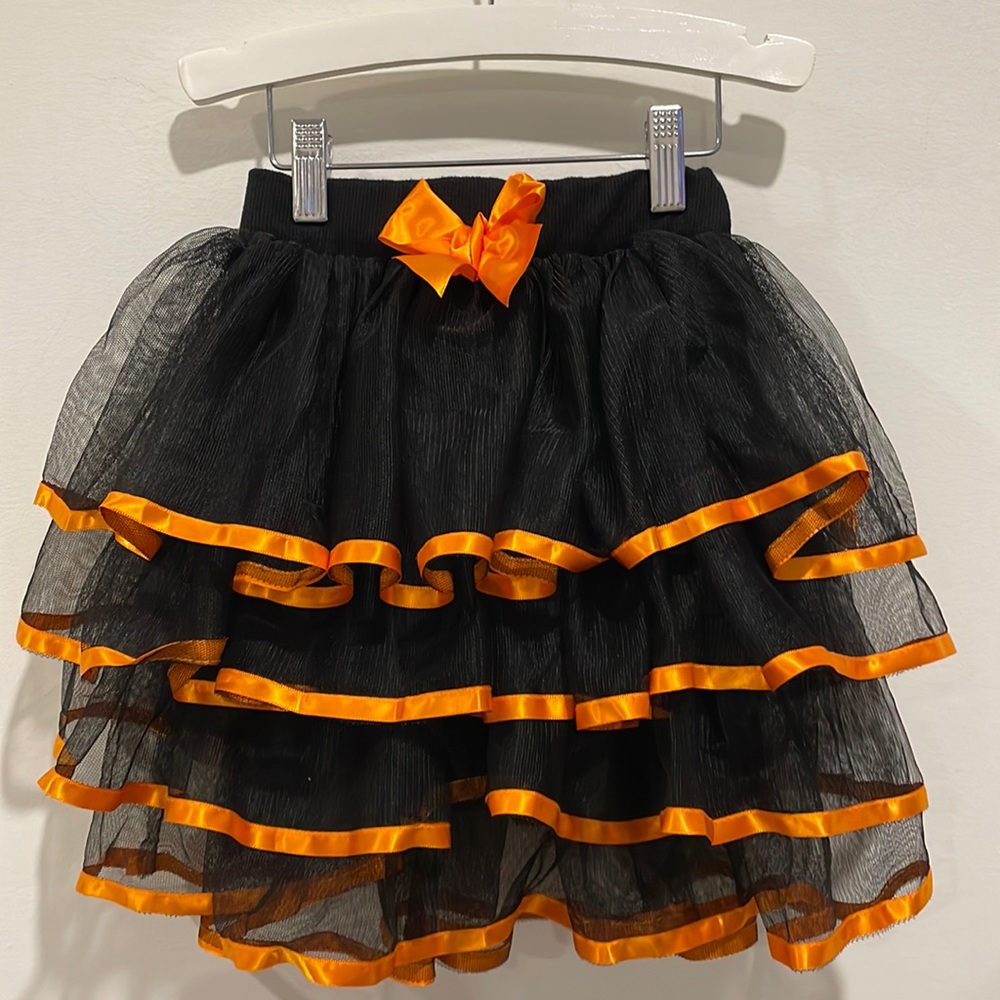 Girls Tulle Tutu Skirt black and orange size 7/8